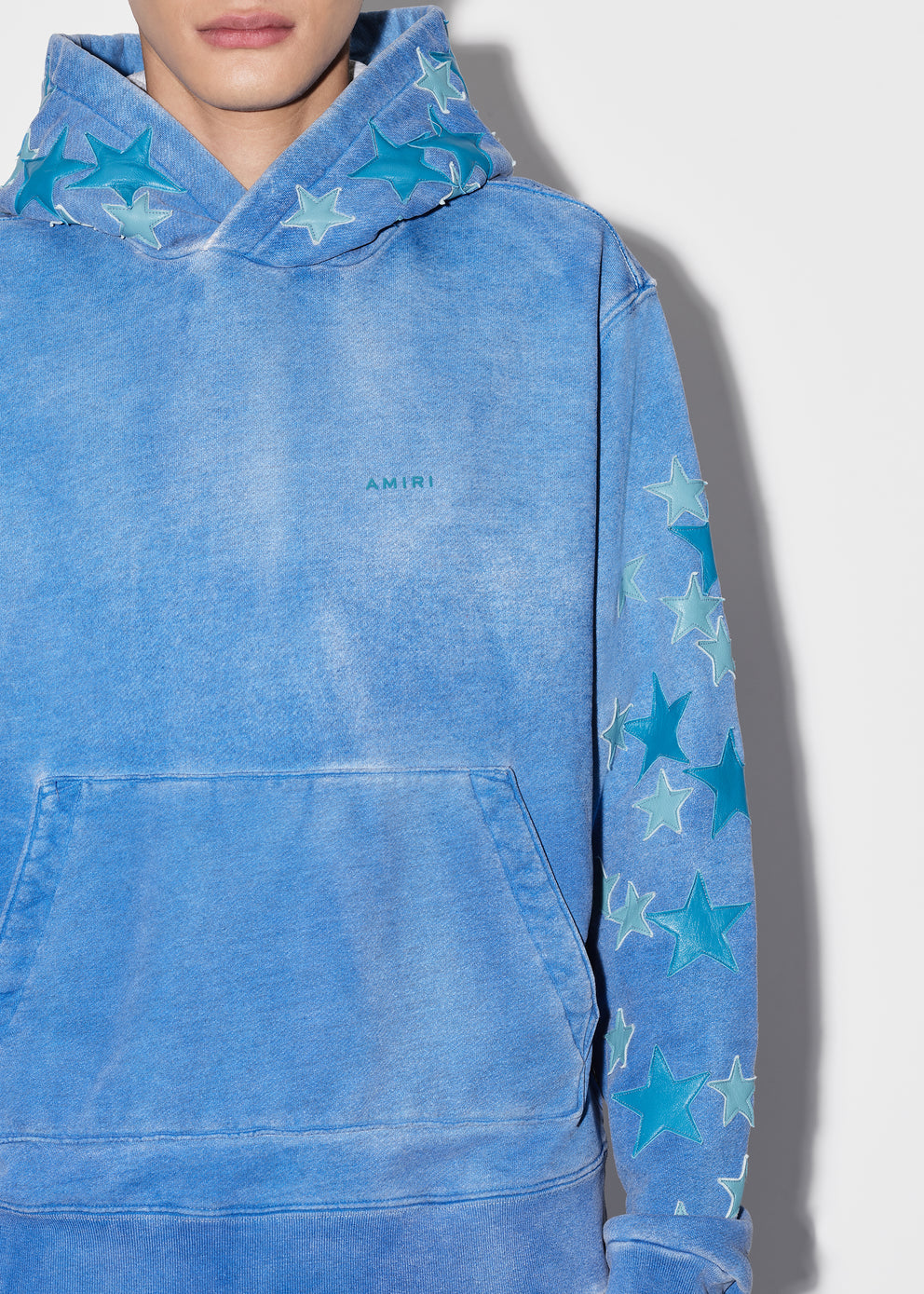 Heather Carolina Blue Amiri PIGMENT SPRAY STAR HOODIE | 217560-WDR