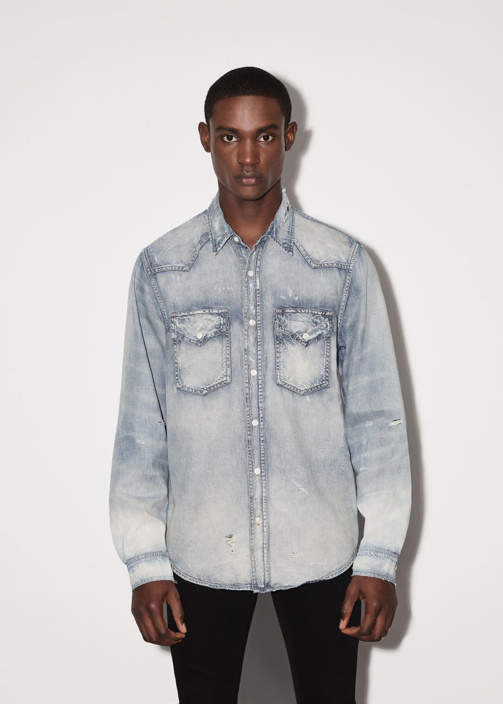 Indigo Amiri CAMO APPLIQUE DENIM SHIRT | 643210-RHQ