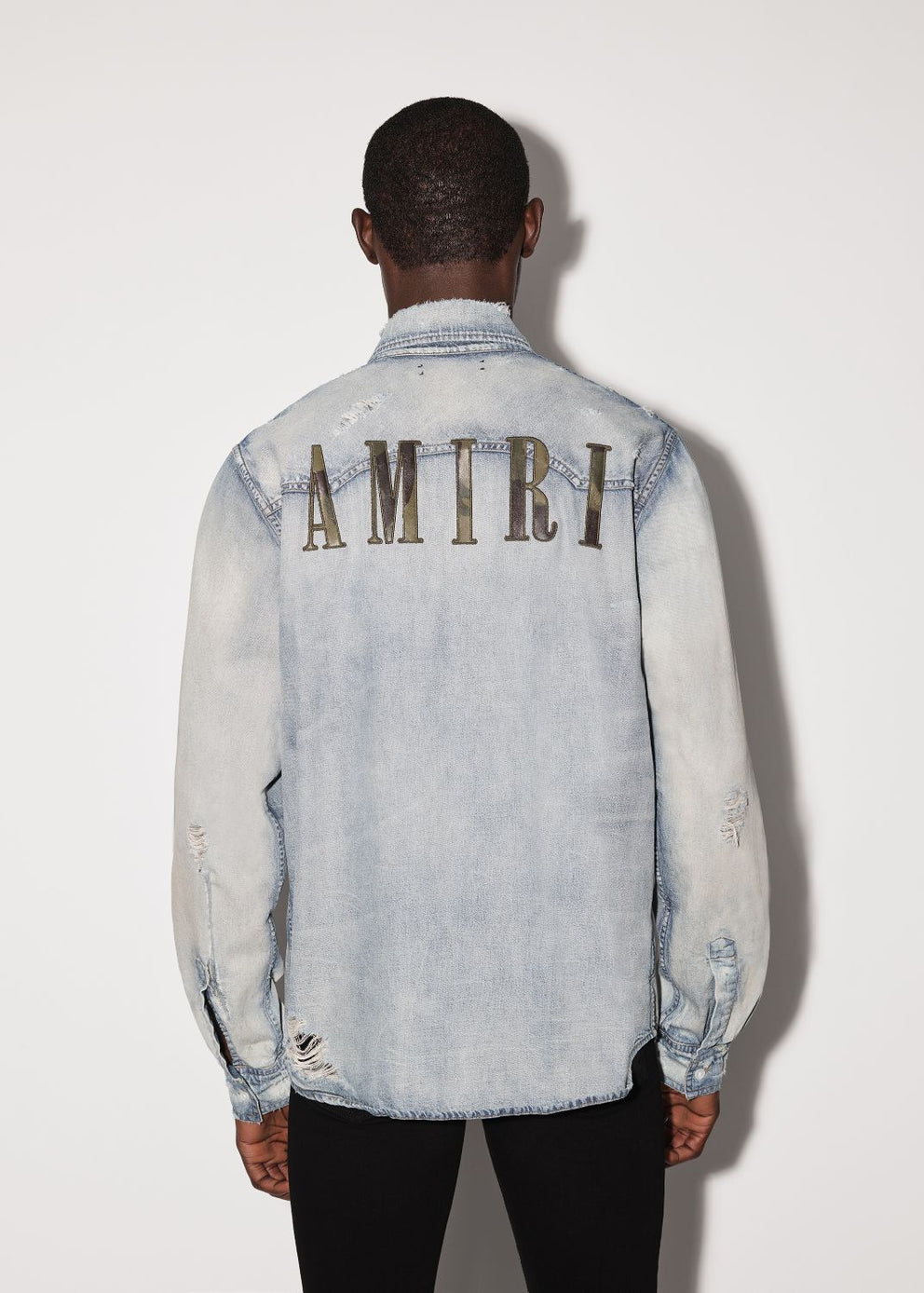 Indigo Amiri CAMO APPLIQUE DENIM SHIRT | 643210-RHQ