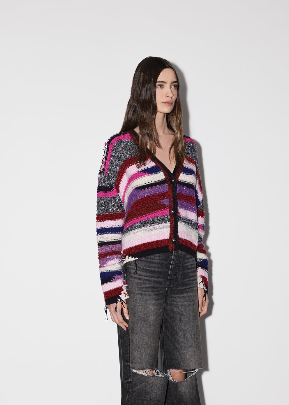 Purple Amiri MULTI YARN STRIPE CARDIGAN | 017235-SAZ