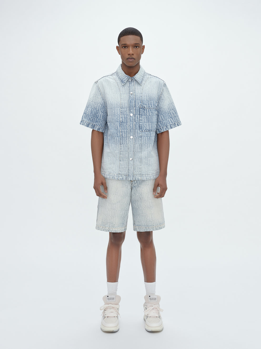 Stone Indigo Amiri JACQUARD SNAP OFF SHORTS | 469385-KPI