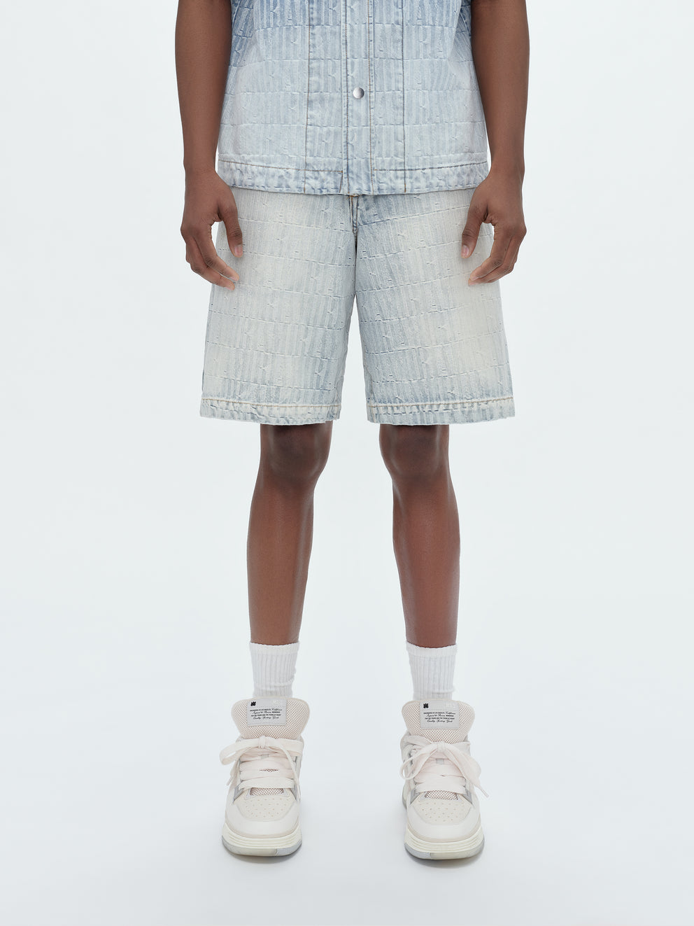 Stone Indigo Amiri JACQUARD SNAP OFF SHORTS | 469385-KPI