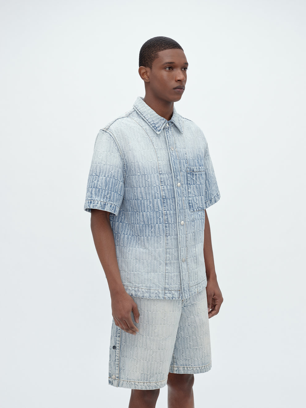 Stone Indigo Amiri JACQUARD SNAP UP SHORT SLEEVE | 091764-KNP