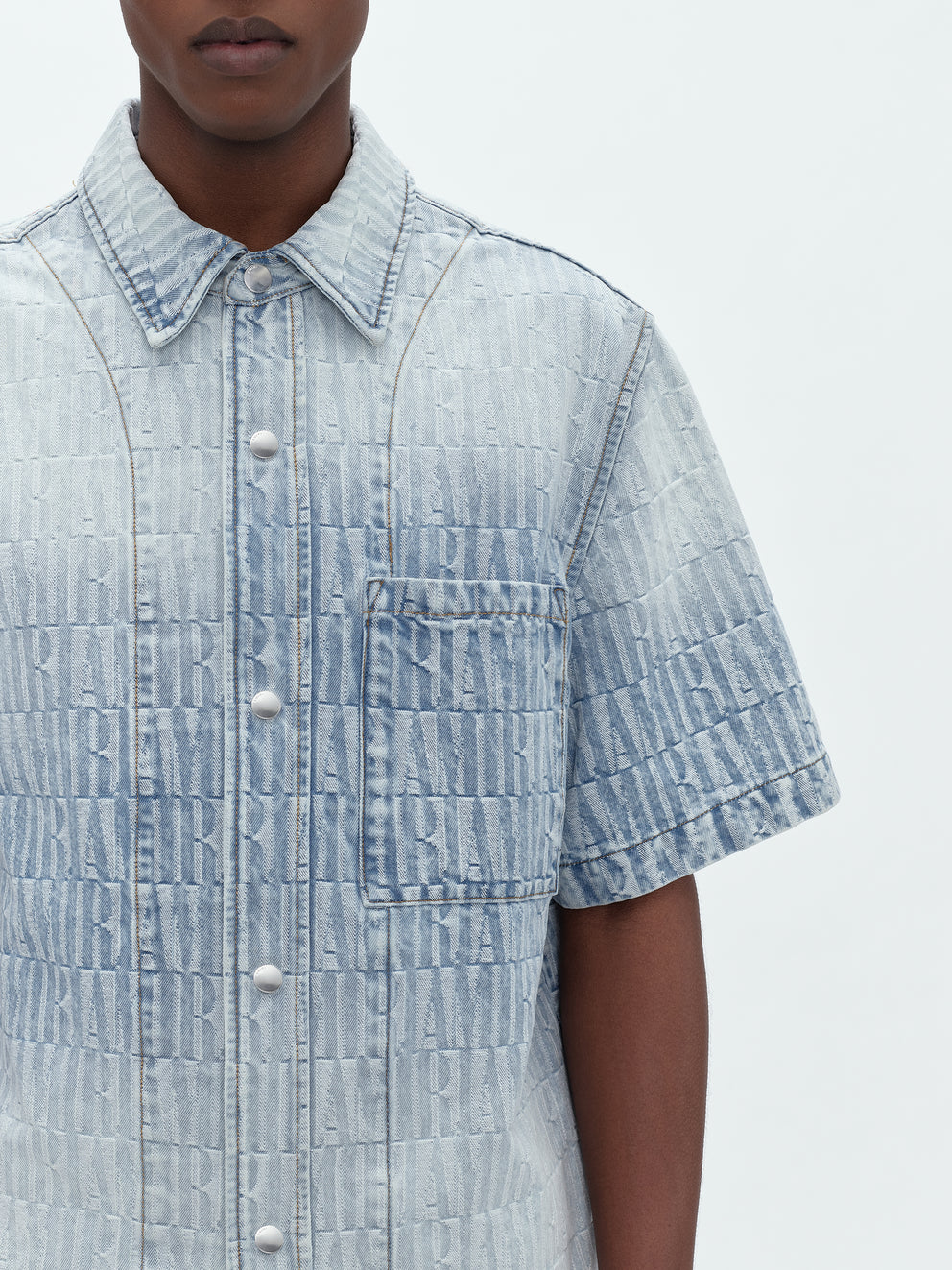 Stone Indigo Amiri JACQUARD SNAP UP SHORT SLEEVE | 091764-KNP