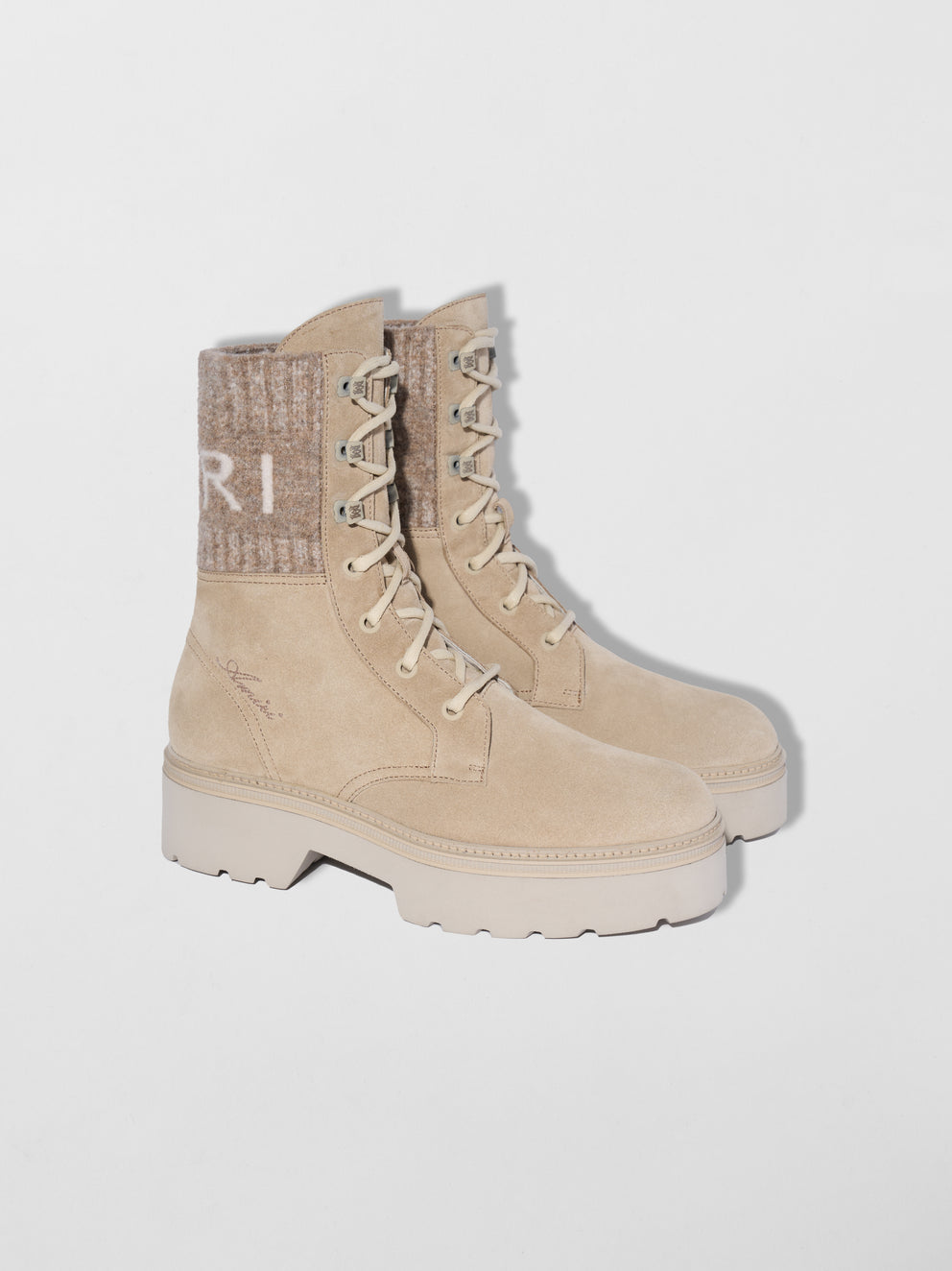 Tan Amiri KNIT LOGO COLLAR COMBAT BOOT | 842105-FBW