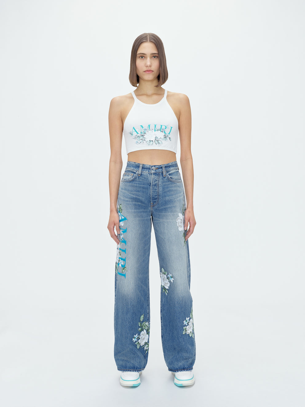 Vintage Light Blue Amiri FLORAL WIDE LEG JEAN | 725480-XGJ