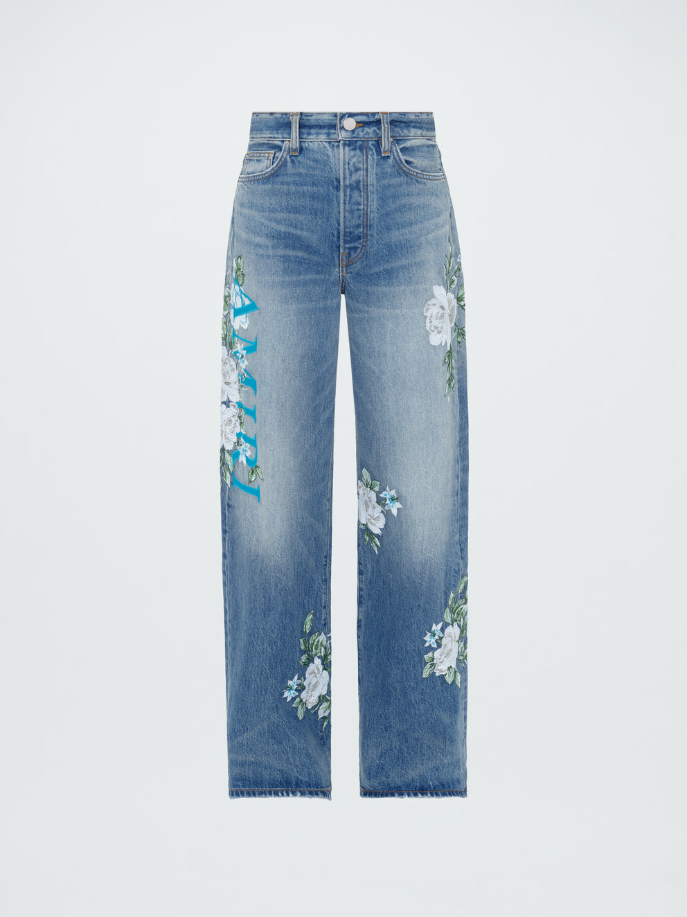 Vintage Light Blue Amiri FLORAL WIDE LEG JEAN | 725480-XGJ