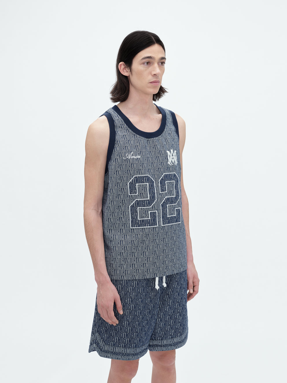 Washed Indigo Amiri JACQUARD BBALL JERSEY | 145728-WBL