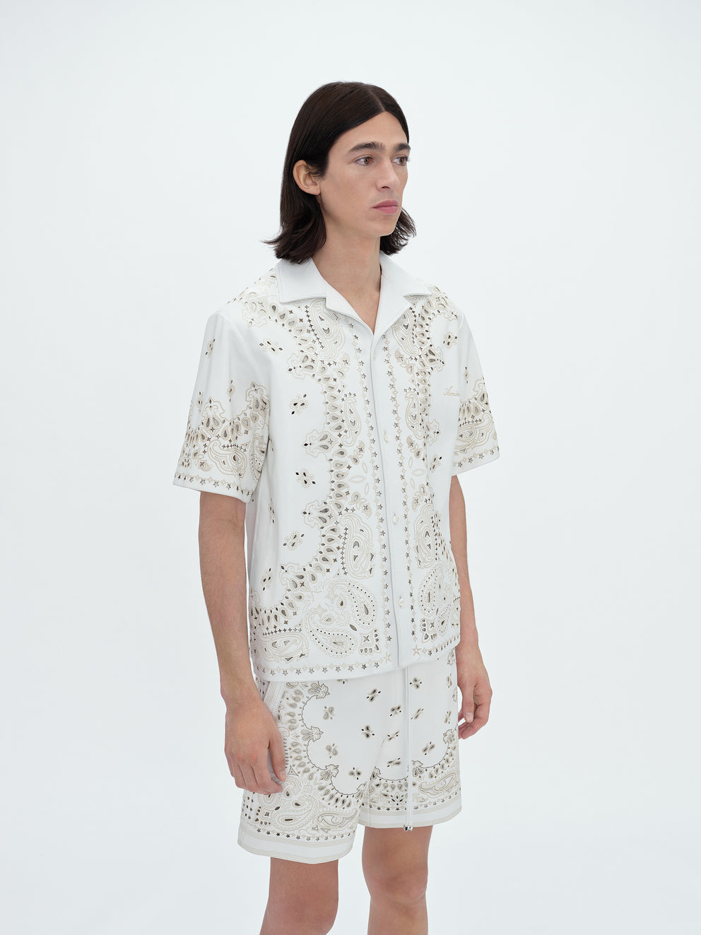 White Amiri LEATHER BANDANA SHIRT | 543691-PZM